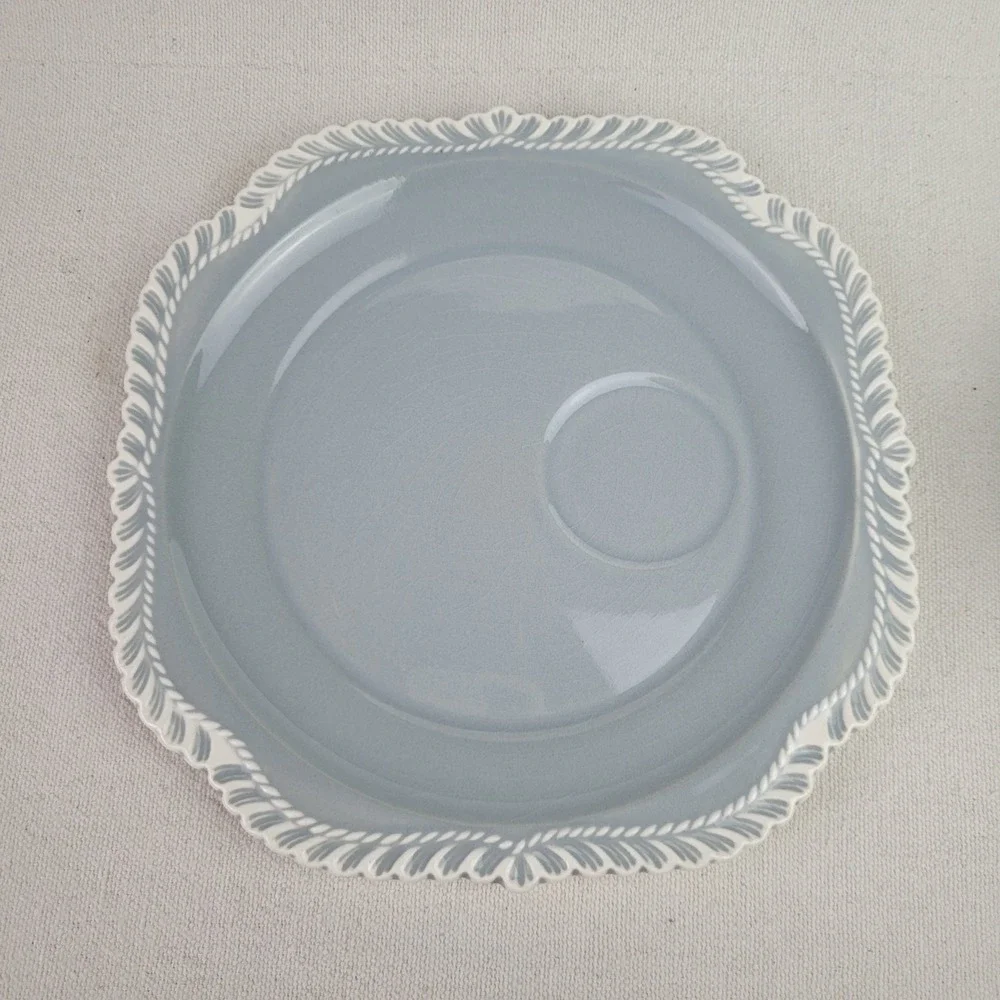 Vintage Harker‎ Pottery Gray Snack Set Cup and Square Plate